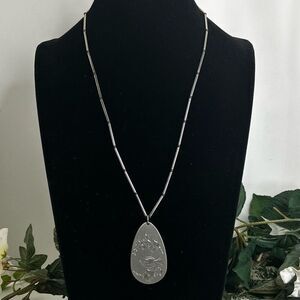 Vintage Heritage Pewter Dove & Floral Pendant Necklace 22” Silver-tone Signed TW